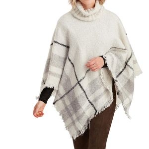 Ivory, Gray & Black Plaid Turtleneck Poncho NWT
